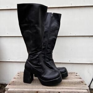 Vintage 90s Y2K Candie’s Black Knee High Platform Chunky Boots Size 6